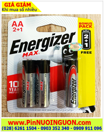 Pin Energizer E91-BP3; Pin AA 1.5v Alkaline Energizer E91-BP3, Made in Singapore| Vỉ 3viên